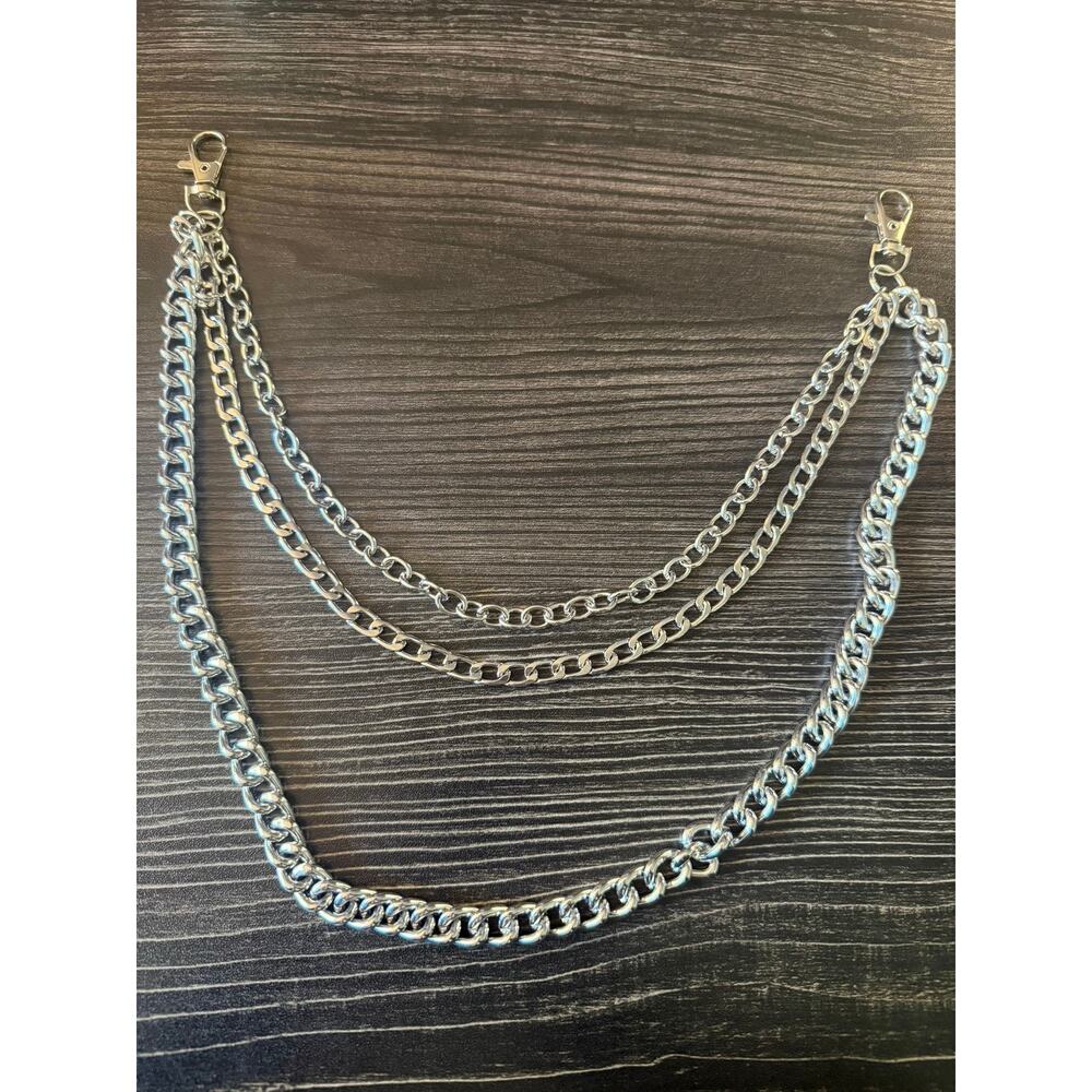 Y2K Silver Multi-Layered Pants Chain Punk Goth Wallet Belt Chain